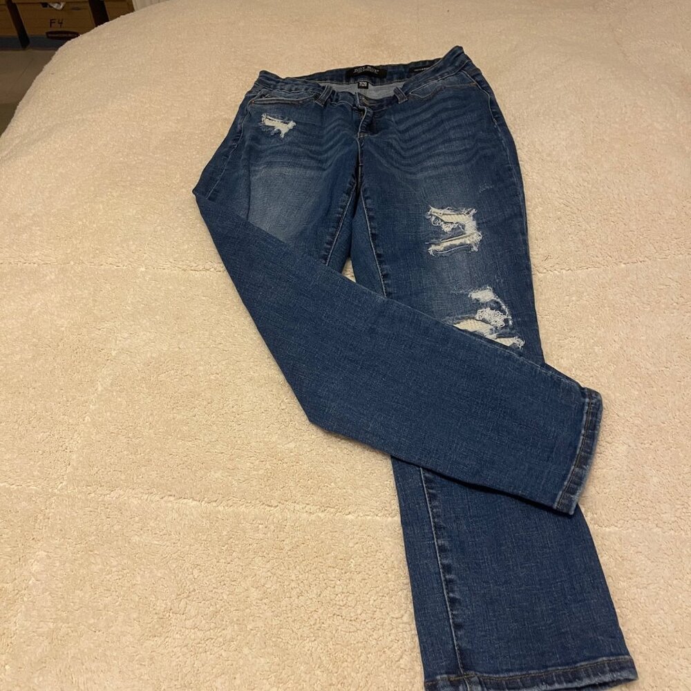 Judy Blue Boyfriend Fit‎ Distressed Jeans Size 7/28 Blue Cotton/Polyester Blend